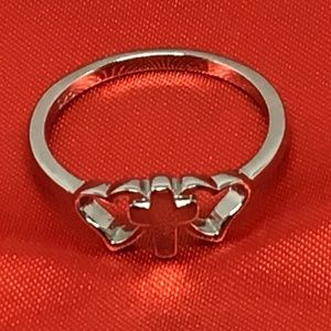 Sterling Silver Ring Cross surrounded by 2 Hearts